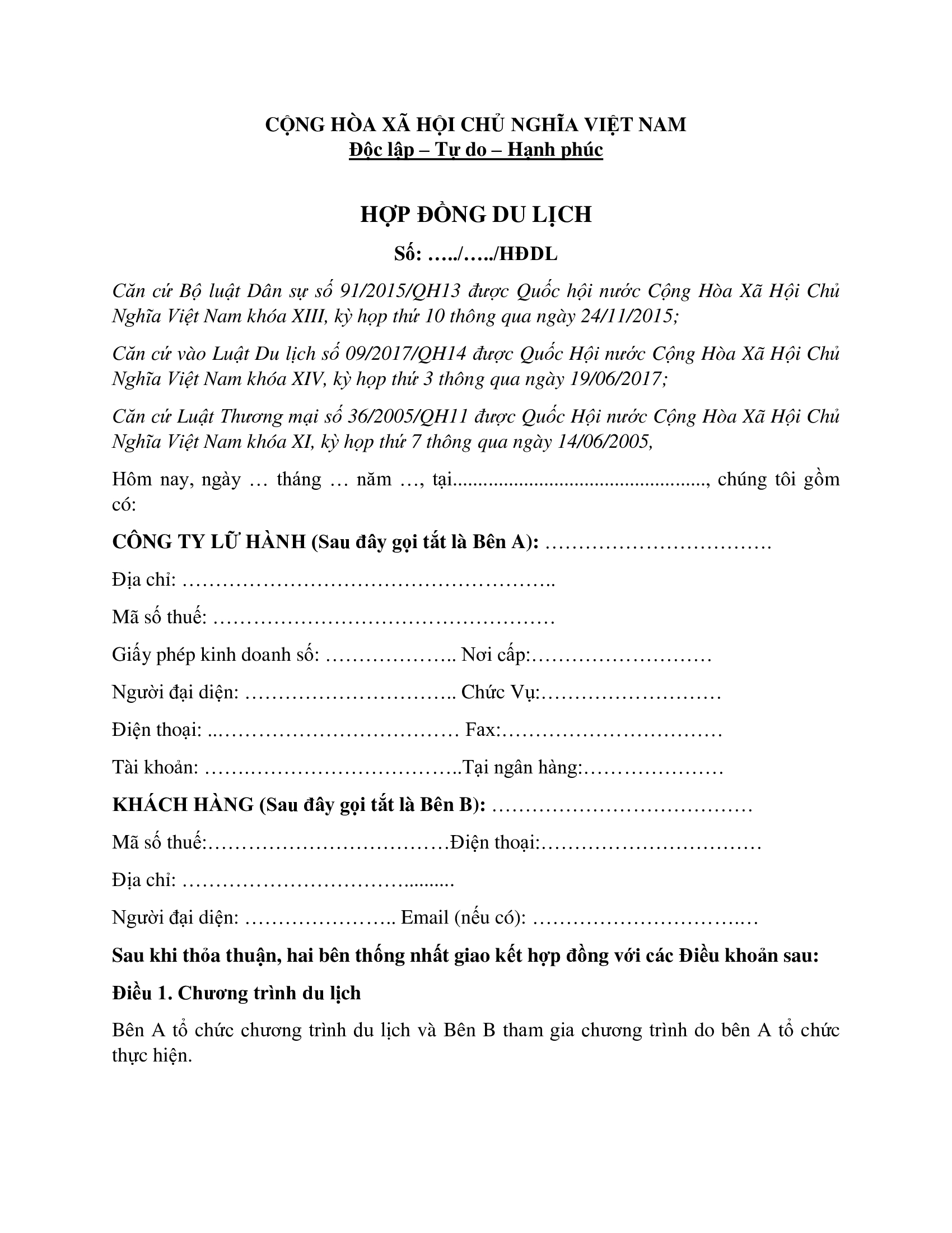 Hợp đồng dụ lịch