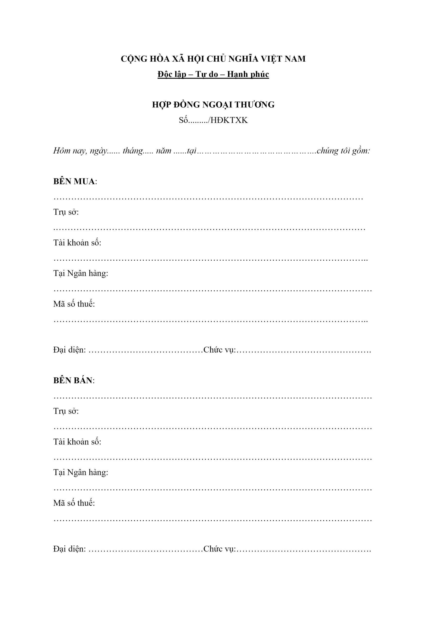 Mẫu hợp đồng ngoại thương bằng tiếng Việt