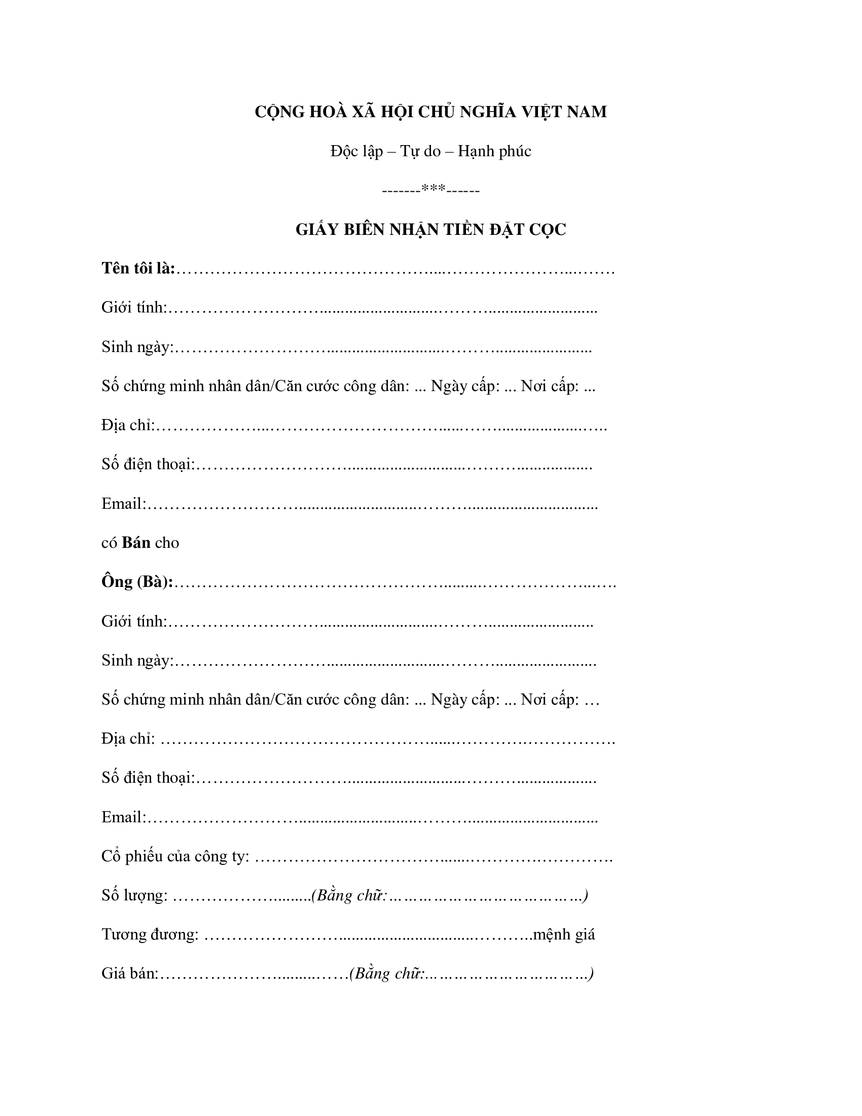 Mẫu biên bản giao nhận tiền