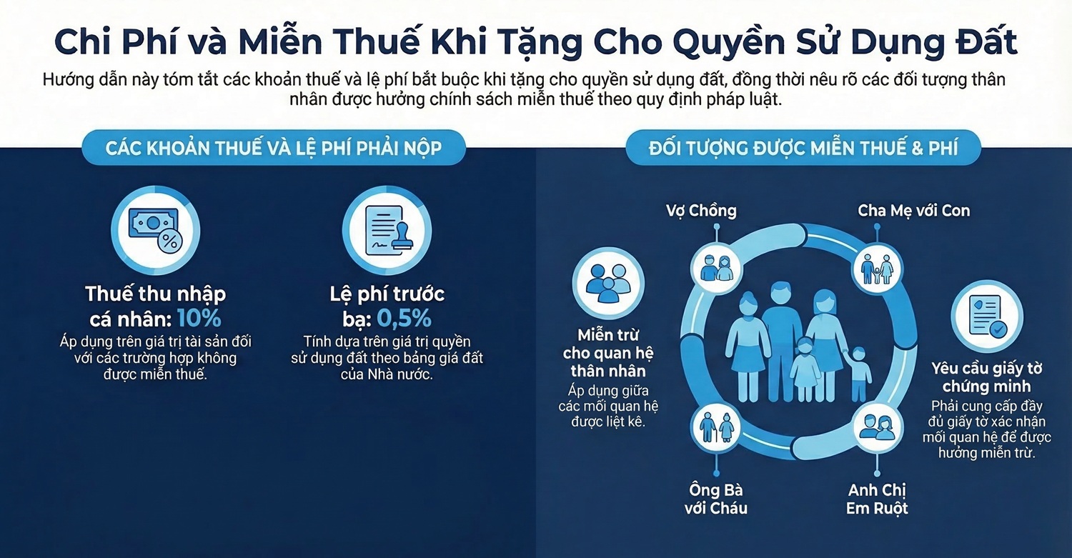 Thuế và chi phí khi tặng cho quyền sử dụng đất
