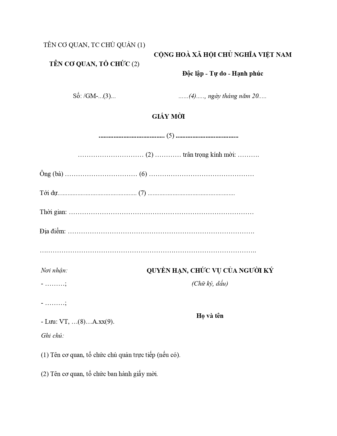 Mẫu giấy mời chung