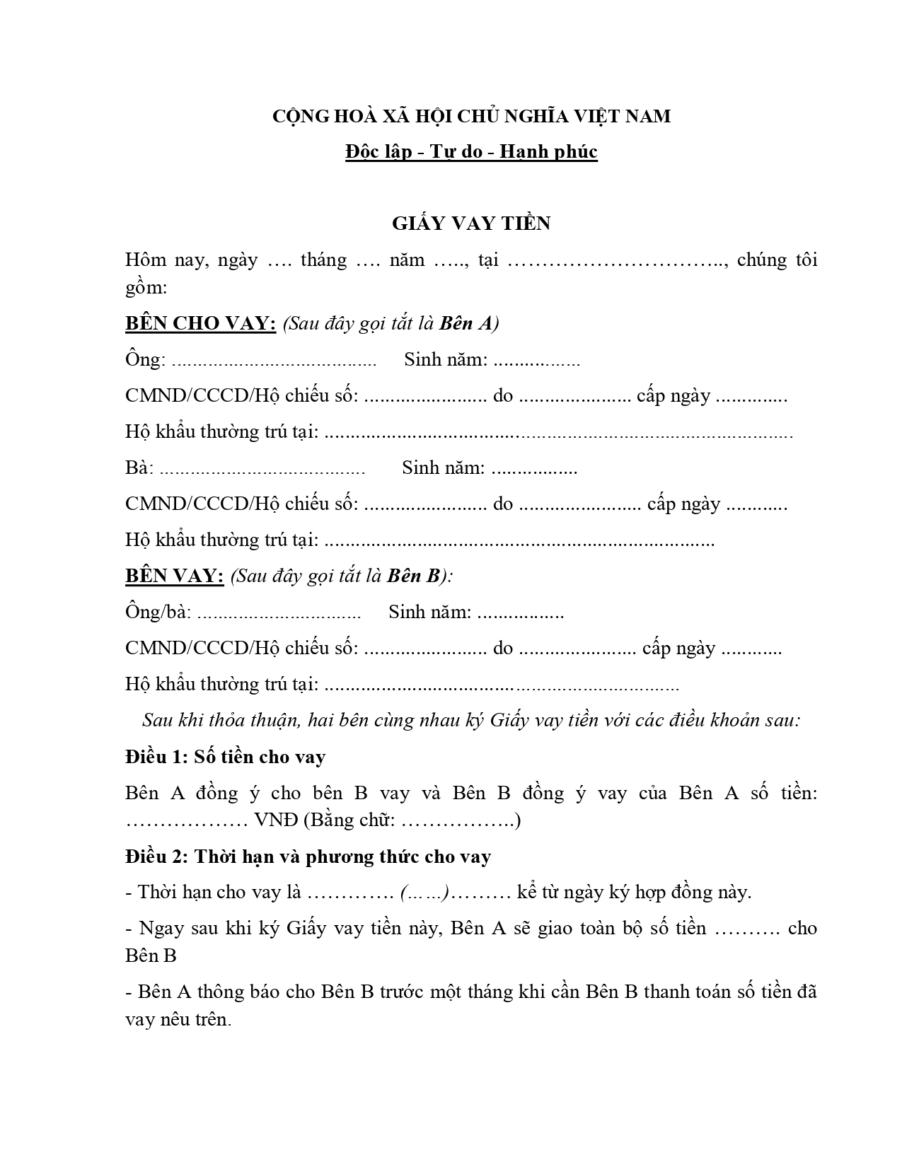 Thời hạn và phương thức thanh toán