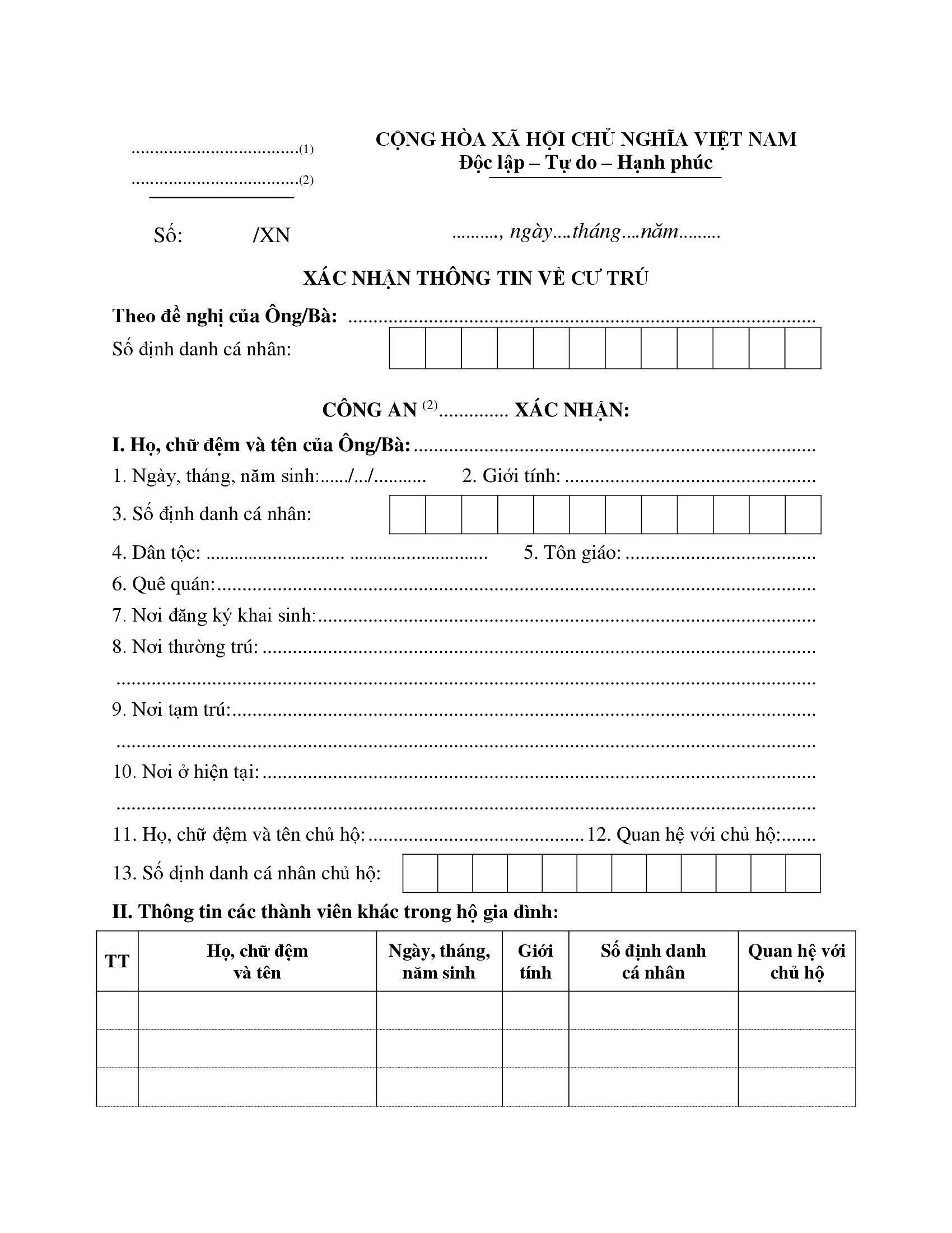 Giấy xác nhận cư trú