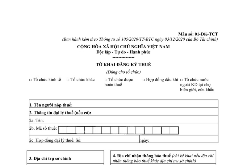 tờ khai đăng ký thuế