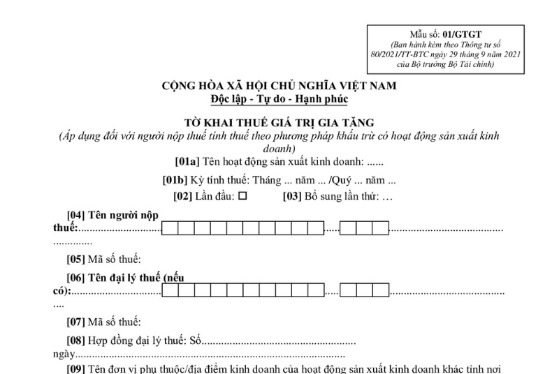 tờ khai thuế gtgt