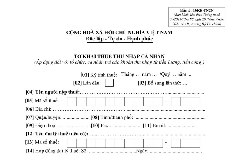 tờ khai thuế thu nhập cá nhân