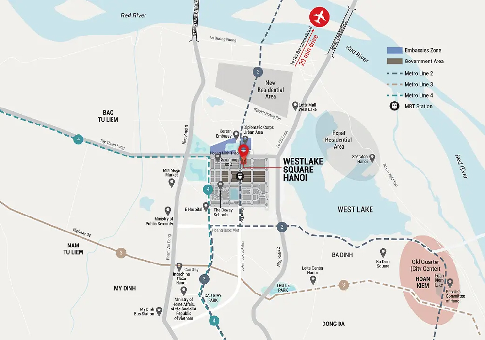 Vị trí đắc địa của tòa nhà Westlake Square Hanoi