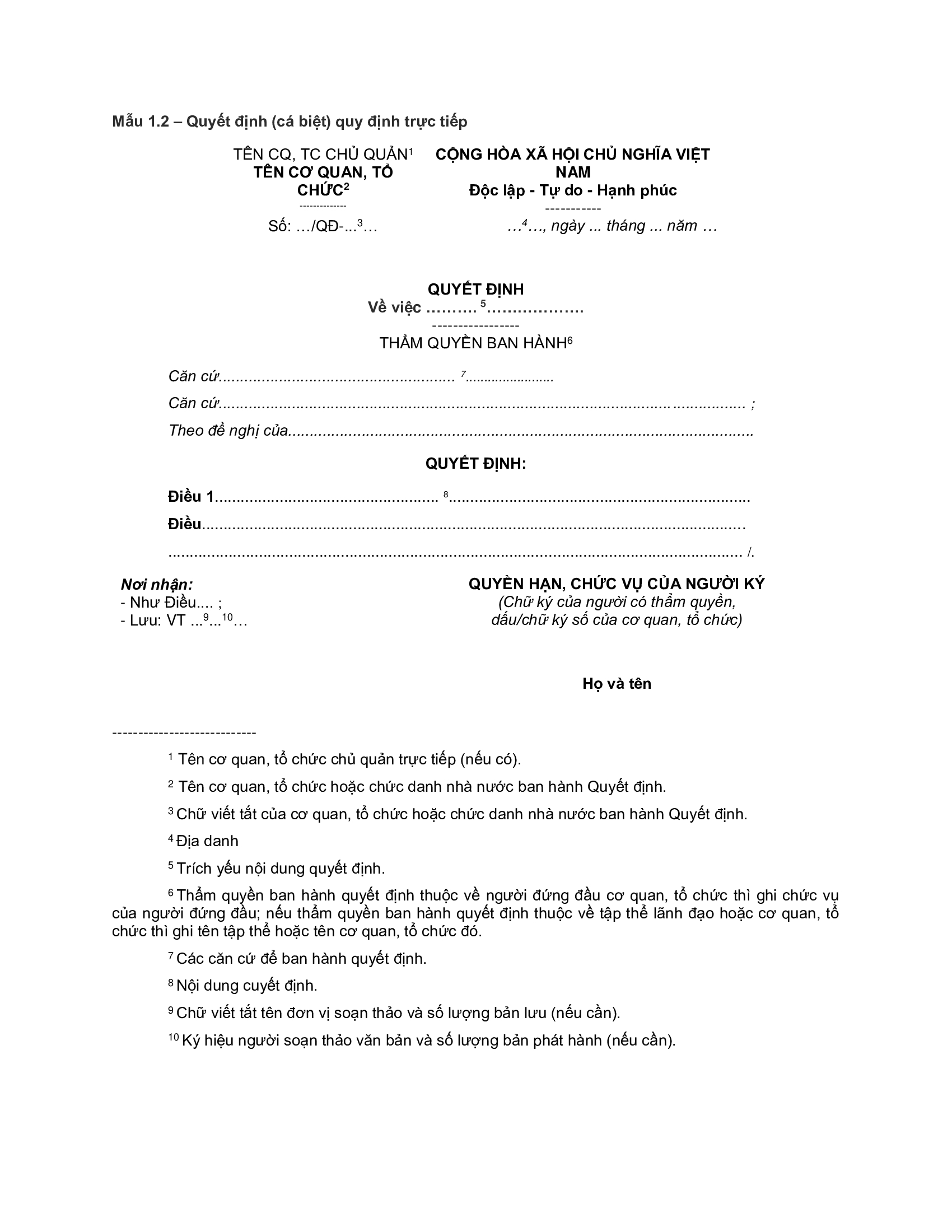 Quyết định cá biệt quy định trực tiếp