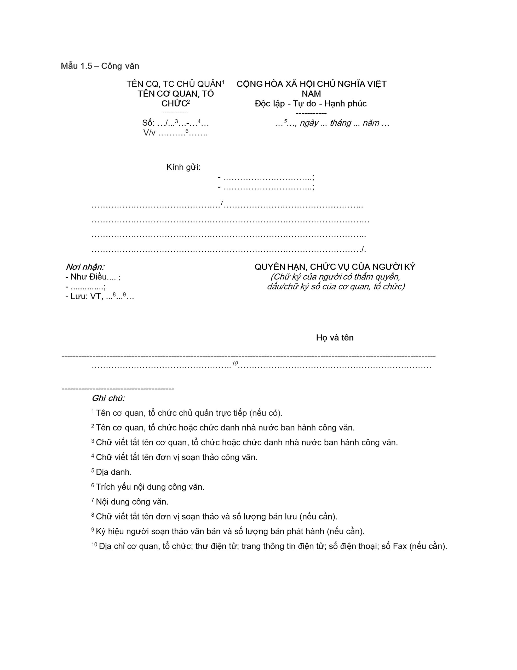 Mẫu Công văn