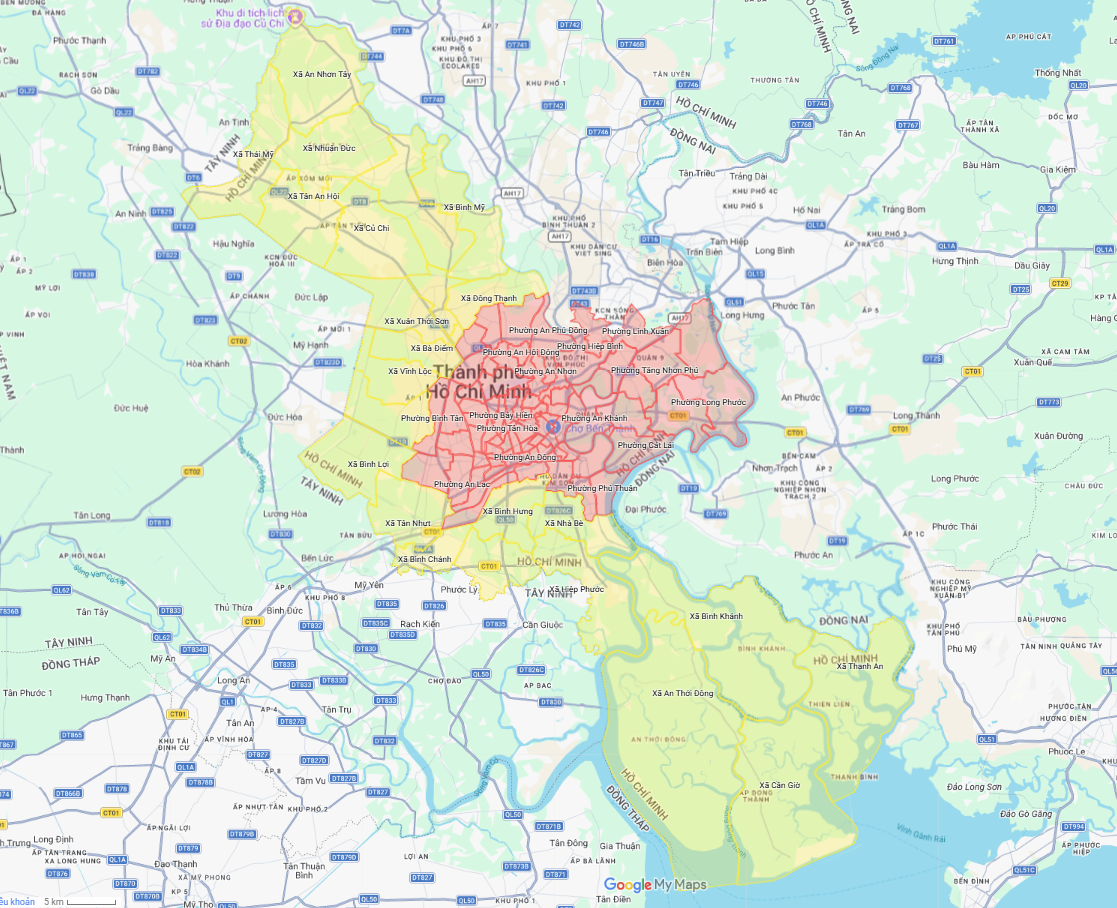 Bản đồ TP.HCM trước sáp nhập