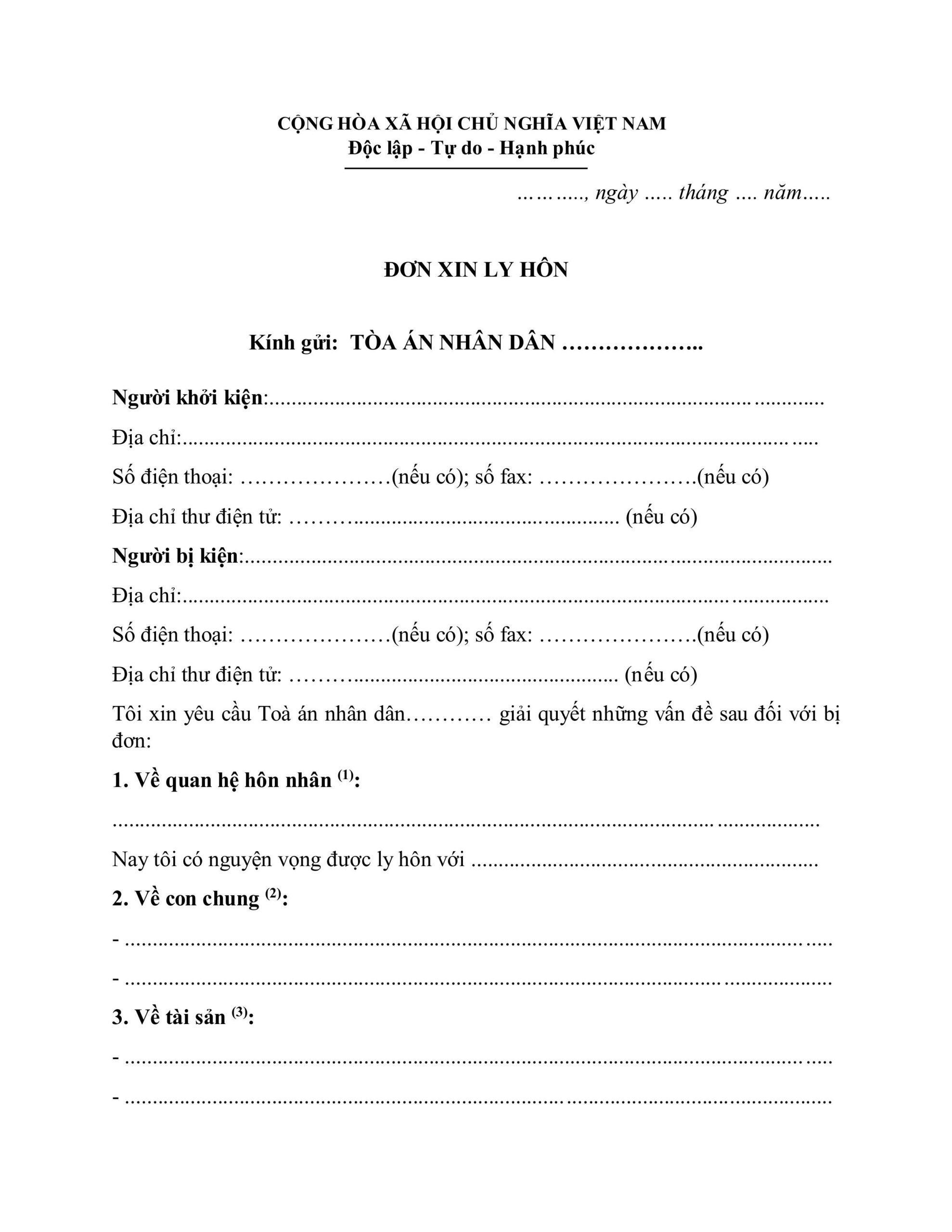 Mẫu đơn ly hôn