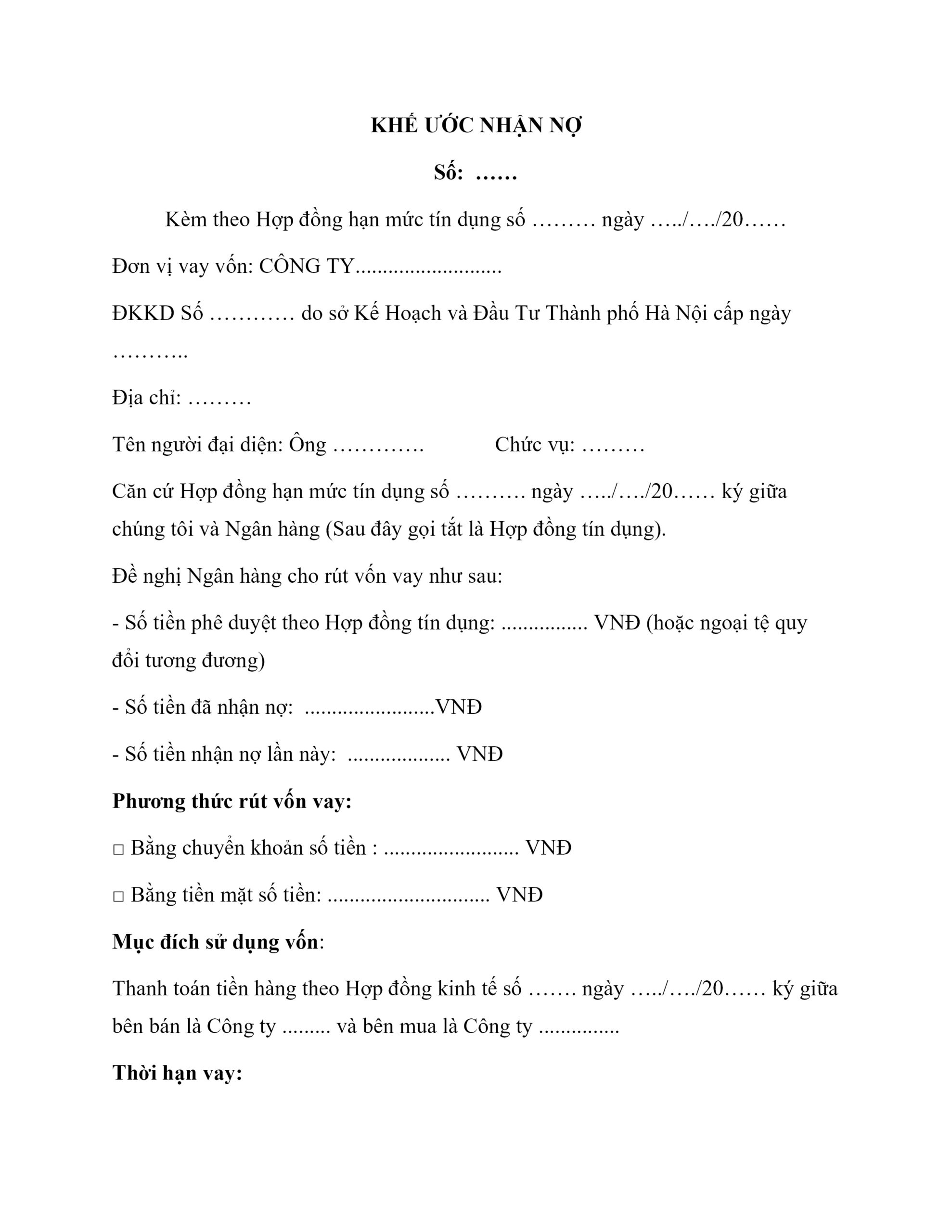 Giấy nhận nợ ngân hàng