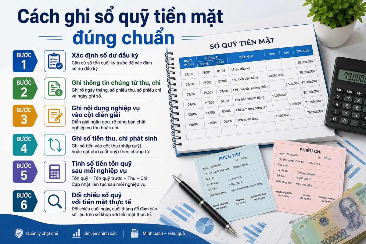 Cách ghi mẫu sổ quỹ tiền mặt