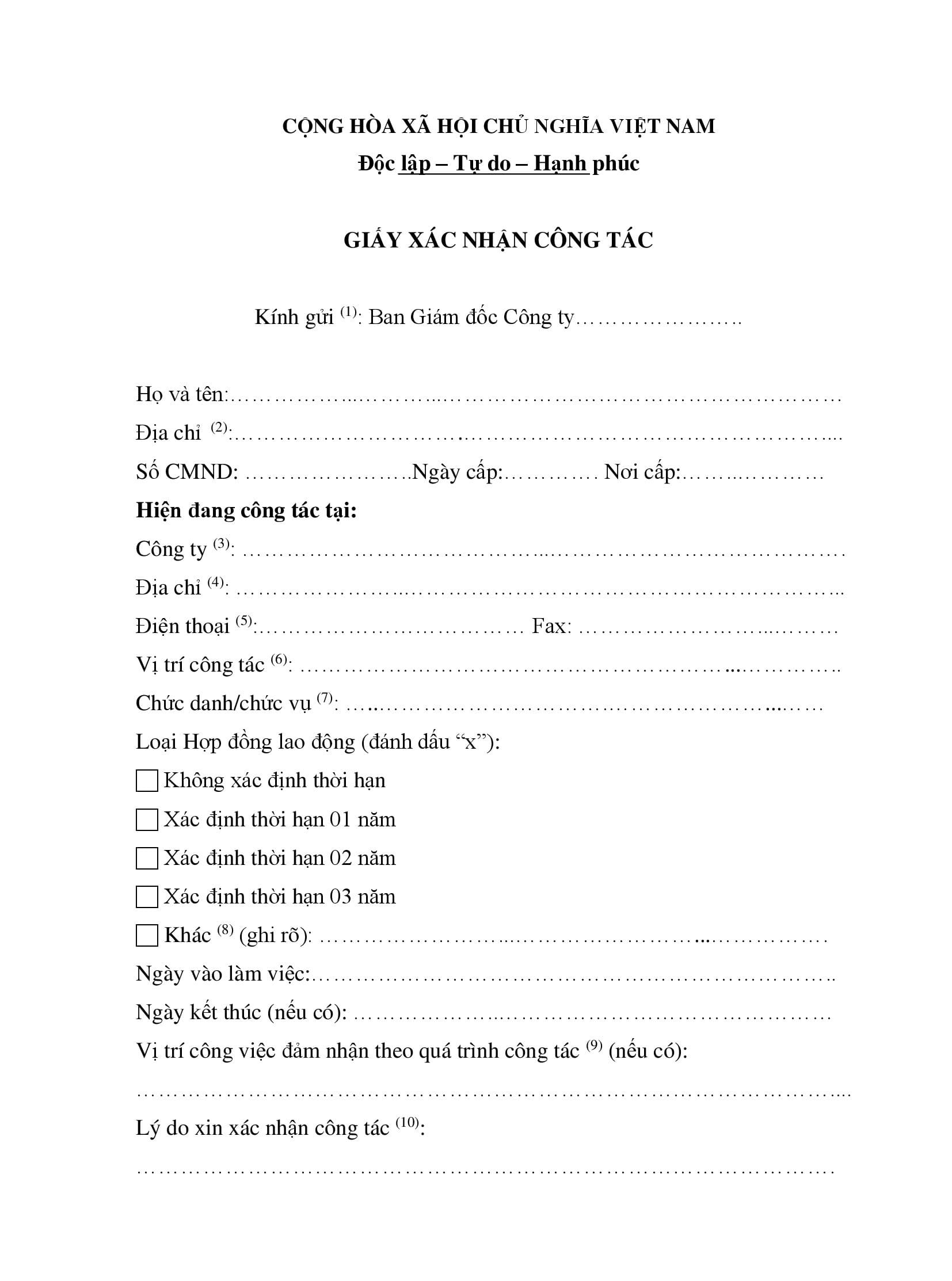 giấy xác nhận công tác