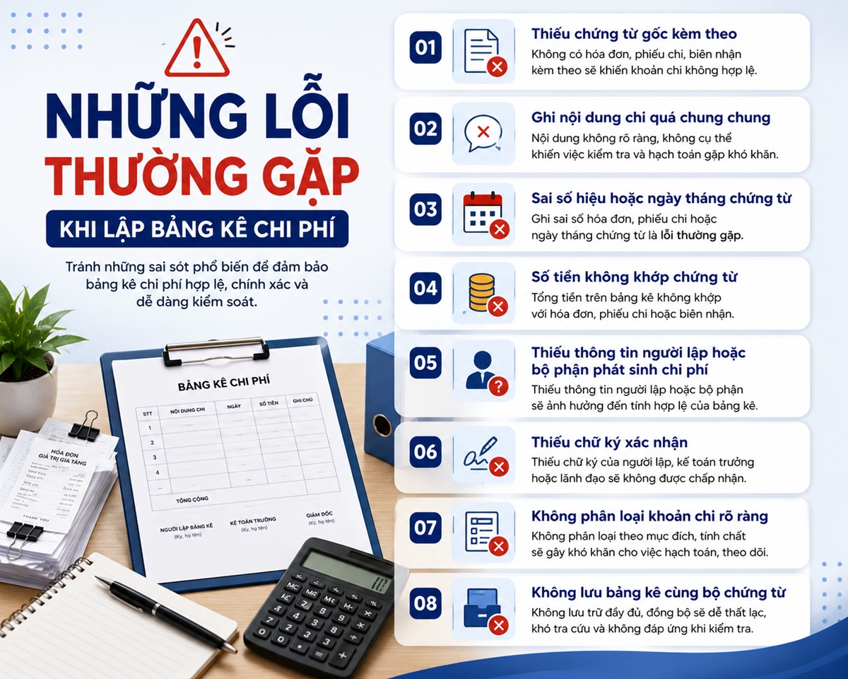 Những lỗi thường gặp khi lập bảng kê chi phí