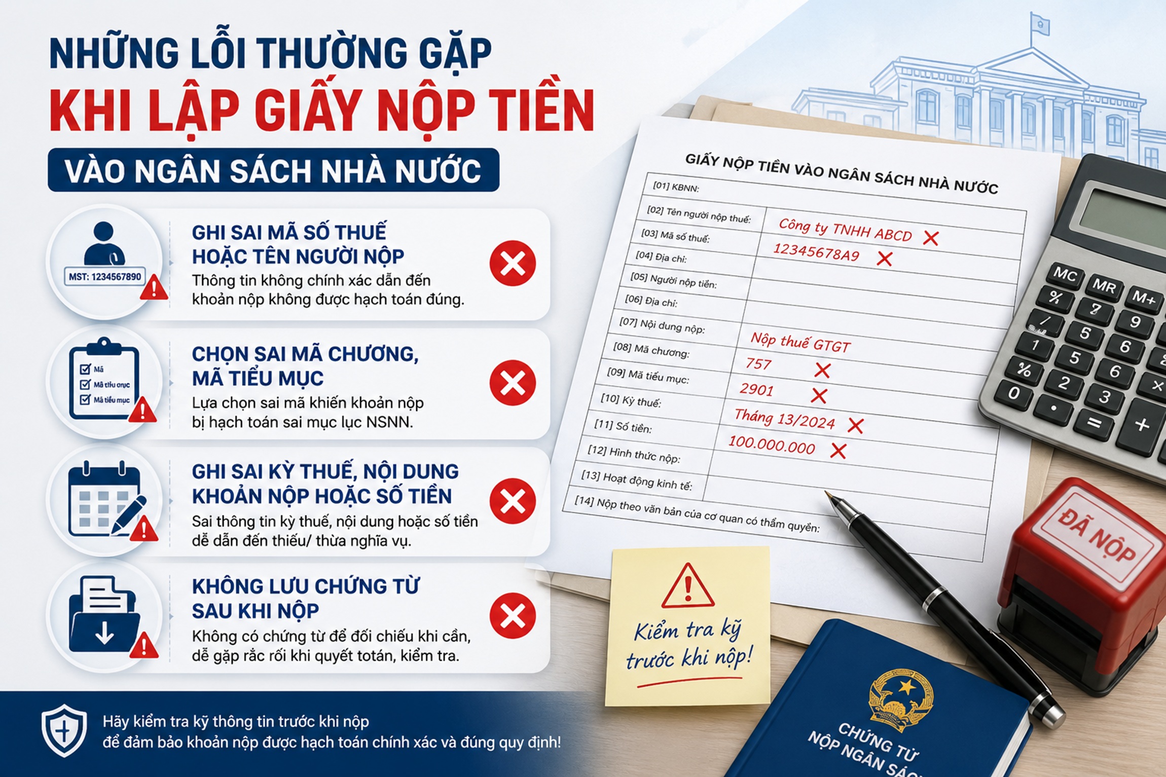 Những lỗi thường gặp khi lập giấy nộp tiền vào ngân sách nhà nước