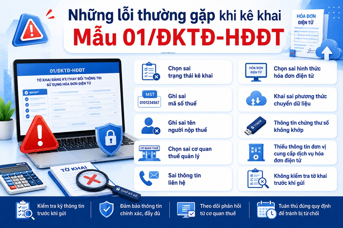 Lỗi thường gặp khi kê khai Mẫu 01/ĐKTĐ-HĐĐT
