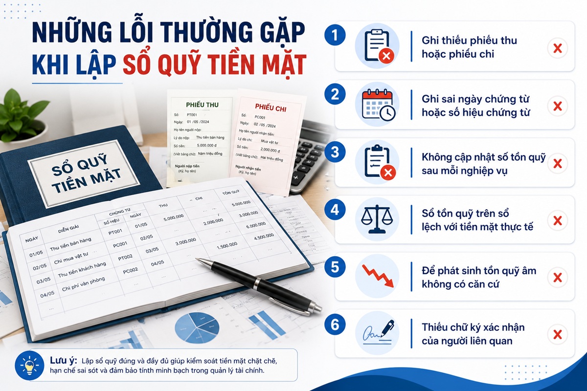 Lỗi khi lập mẫu sổ quỹ tiền mặt